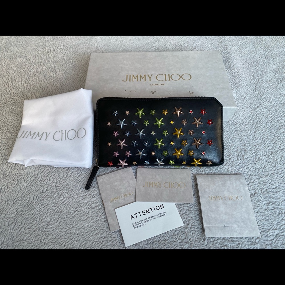 AUTHENTIC JIMMY CHOO ZIPPER LONG WALLET BLACK LEATHER
